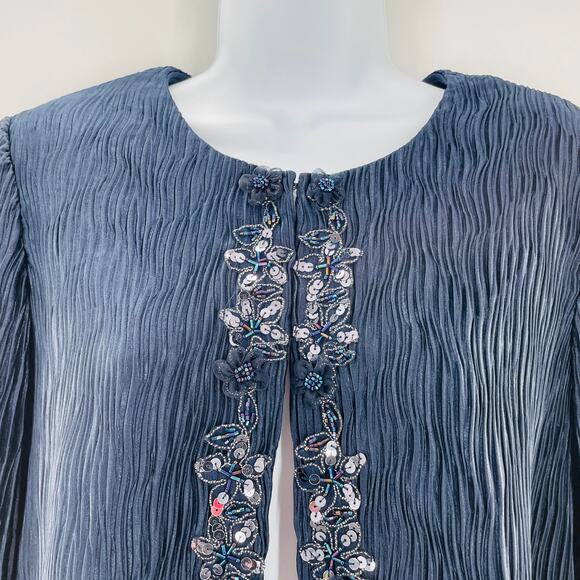 R&M RICHARDS Navy Blue Ruched Sequin Dress Special Occasion Jacket 10 - Picture 2 of 11
